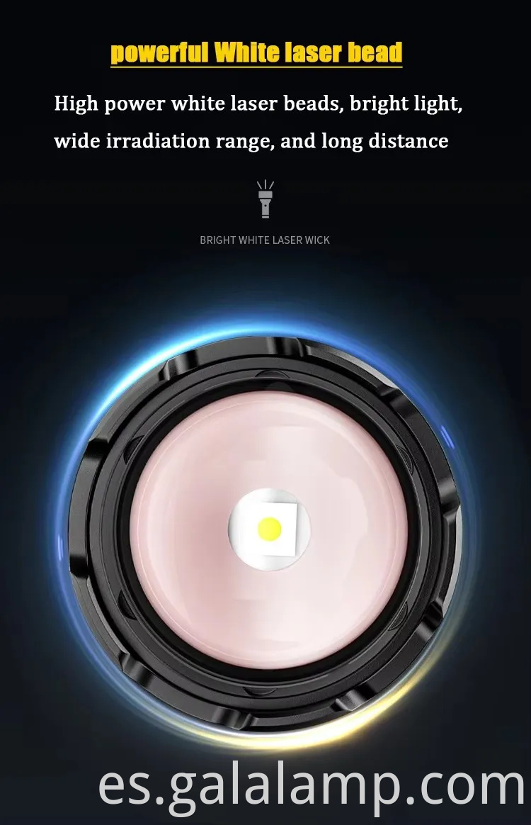 Linterna de aleación de fluorescencia láser blanca de alta potencia con zoom